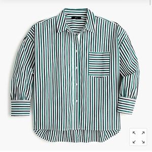 J Crew Navy & Green Striped Button Down, NWT